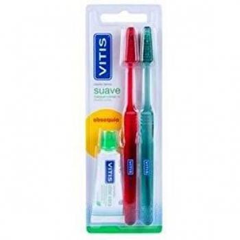 Vitis Soft Dual Toothbrush Pack with Whitening Toothpaste 15ml
