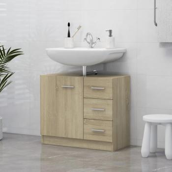 Armario para lavabo Kemba 1 Armario + 3 Cajones Blanco Brillo 54x63x30 cm, madera contrachapada color roble, medidas 63x30x54 cm
