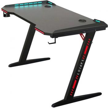 Raptor Table GT100-RGB - Mesa escritorio Gaming con iluminación RGB, diseño negro, superficie amplia para monitores y accesorios, estructura resistente y moderna