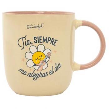 Taza Mr Wonderful Tía, siempre me alegras el día, multicolor, dimensiones 10x9x9 cms