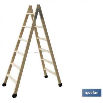 Cofan Escalera Doble de Madera 6 + 6 Peldaños - 1,50 m Altura - Cintas Especiales Antiapertura - Segura y Resistente - Cumple Normativa EU EN 131