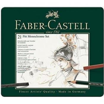 Faber-Castell 112976 - Estuche de metal con 21 piezas, surtido de carbonos, grafitos, ecolápices y tizas