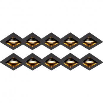 Set de 10 focos empotrados negro orientable QURE, Aluminio Cuadrada, Adecuado para LED, Max. 10 x 50 Watt