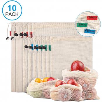 Kupton Bolsas de Comida para Fruta,Juguetes y Libros-Bolsas de Comestibles Hechas de Algodón Orgánico para una Compra sin Residuos-Ligeras,con Cordón,Puntada Doble y Etiqueta de Tara