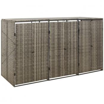 vidaXL Triple Wheelie Bin Shed Grey 207x80x117 cm Poly Rattan