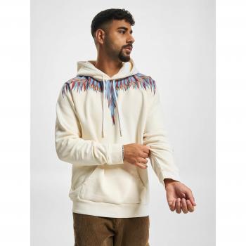 Beige Men's Cotton Hoodie with Tricolor Logo Print - Marcelo Burlon Lines Wings Collection (Size L)