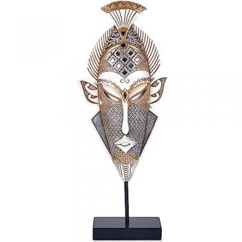 Máscara Étnica Zulu 48cm en Tonos Blancos - Resina (19x48x7.5 cm)