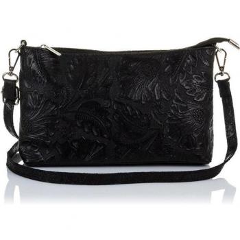 Bolso bandolera de piel auténtica con grabado arabesco - Made in Italy