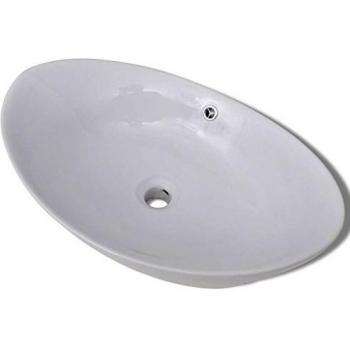 vidaXL Lavabo Ovalado Agujero Grifo y Desbordamiento Cerámica Blanco Lavamanos