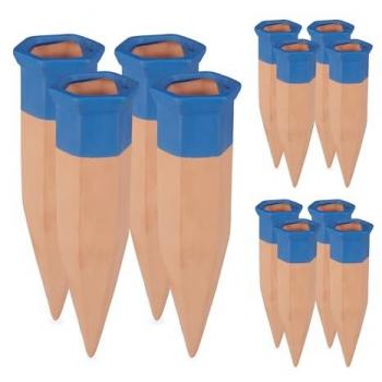 Conos de Autorriego Relaxdays, Set de 12, Riego Automático para Botellas de 1.5L, Longitud 19 cm, Terracota y Azul