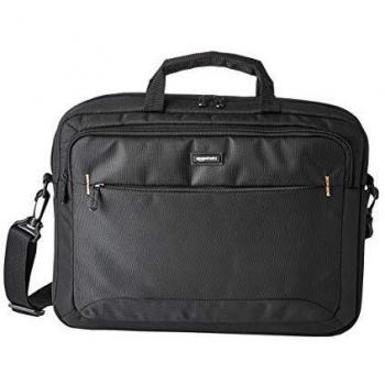 Amazon Basics - Maletín compacto para portátil con correa para el hombro y bolsillos para accesorios