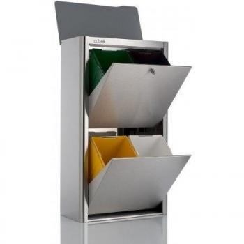 DON HIERRO - Cubo de basura y reciclaje CUBEK en Acero Inoxidable. 4 compartimentos de 20 litros