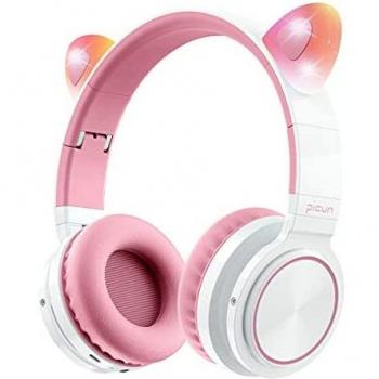 Picun Cat Ear Auriculares Bluetooth Inalámbricos Plegables sobre el Oído con Luz LED de Micrófono