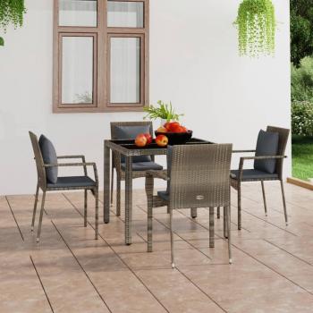 Sillas de jardín con almohadas 4 PC en Polyrattan gris