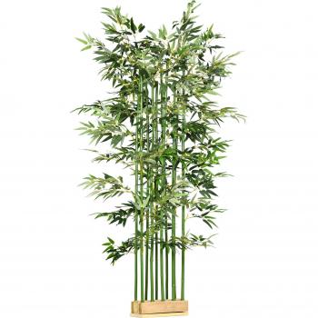 HOMCOM Planta Artificial de Bambú con Maceta de Madera de Pino 1640 Hojas Realistas para Decoración Interior y Exterior 180x35x10 cm Verde