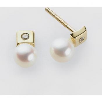 Pendientes de bebé de oro, perla y circonita