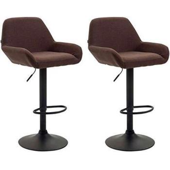 Set de 2 Taburetes Braga Tapizados en Tela Regulables en Altura y Giratorios con Respaldo y Reposabrazos Color Marrón y Marco Negro