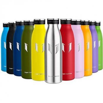 Super Sparrow Botella de Agua Acero Inoxidable- 750ml - sin BPA - islamiento de Vacío de Doble Pared, Botellas Frío/Caliente, Reutilizable para Niños, Colegio, Sport, Gimnasio, Bicicleta