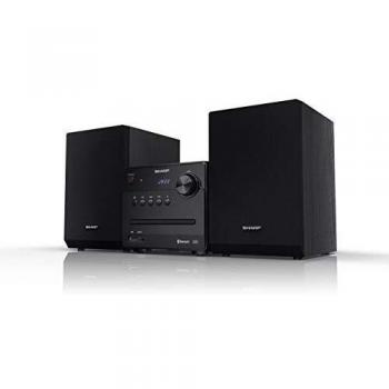 Sharp XL-B510 - Microcadena de Música Doméstica con Bluetooth, Radio FM, Reproductor USB y CD, 40W de Potencia, Entrada Auxiliar 3.5mm, Altavoces de Madera para Mejor Resonancia, Color Negro