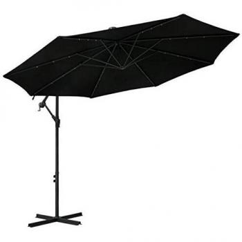 LED Cantilever Parasol with Steel Pole 300 cm Black