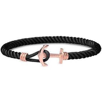 Pulsera de Nylon Negra con Ancla en Acero Inoxidable Bañado en Oro Rosa - Paul Hewitt PHREP Lite S (17 cm)