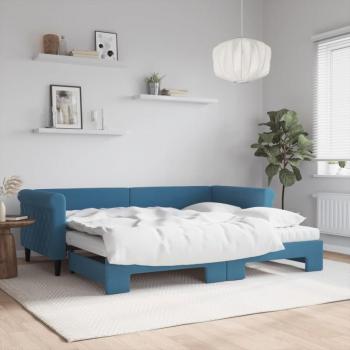 Sofá cama nido terciopelo azul 90x200 cm con colchón extraíble