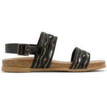 Sandalias planas de mujer estilo bio en textil combinado - Porronet Darla negro