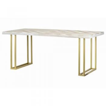 Adda Home Mesa Comedor Madera-Metal Blanca 180x90x77 Cm - Calidad y Estilo Elegante, Material: Abeto/MDF/Hierro, Color: Blanco Lavado/Dorado, Dimensiones: 180x