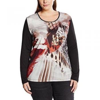 Frapp T-SHIRT RUNDHALS LANGARM MIT DRUCK MATERIALMIX-Camiseta Mujer,  
 Negro