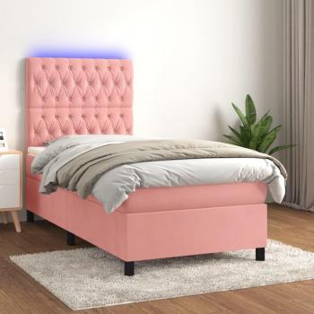 Cama Box Spring con Colchón y LED Terciopelo Rosa 80x200 cm