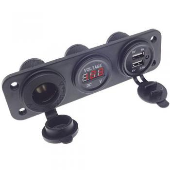 Auto empotrable Panel 12 V 5 V USB Enchufe Cargador Voltímetro Encendedor de cigarrillos