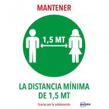 Señal Adhesiva Avery Mantener Distancia Mínima de 1.5 Metros DIN A4 Resistente a los Rayos UV Pack de 2 Unidades AV_KITCOVID4_ES