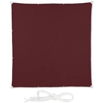 Toldo Vela Cuadrado 4x4 m Repelente al Agua con Protección UV, Poliéster, Cuerdas Tensoras, Jardín/Balcón, Rojo Oscuro