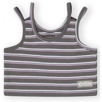 Camiseta de niña crop de tirantes en canalé a rayas