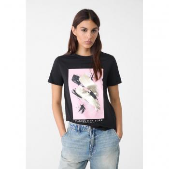 Stradivarius Metallic Print Graphic T-shirt Black XS