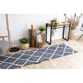 Alfombra de Pasillo Berber Cross Gris 60x300 cm - Ideal para Cocina, Entrada y Pasillo