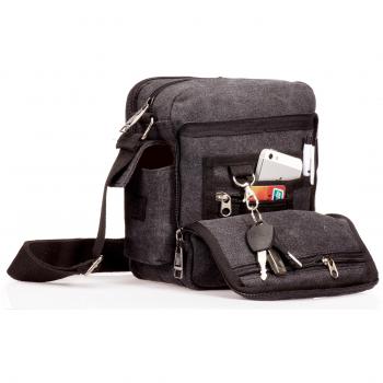 Bandolera MeCool de lona, para hombre, para viajes, la escuela, de paseo, etc., color negro, tamaño M