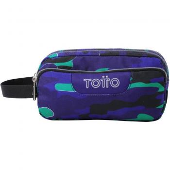 Estuche escolar triple Totto Camo azul con compartimentos y diseño eco-friendly