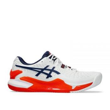 Asics Gel-Resolution 9 Clay - Zapatillas de Tenis para Hombre - Color Blanco y Azul - Confort Supremo