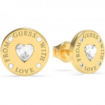 Pendientes Guess From Guess With Love de acero inoxidable dorado con corazón Swarovski UBE70037