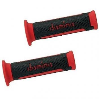 Puños Domino A350 Turismo Antracita/Rojo para Moto y Scooter 120 mm