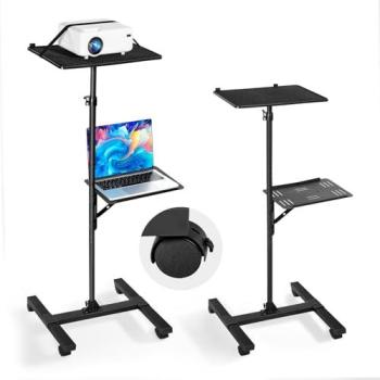 VEVOR Adjustable Height Projector Stand with 2 Shelves, I-Beam Frame Tripod for Meetings and Outdoor Movies (860-1360mm)
