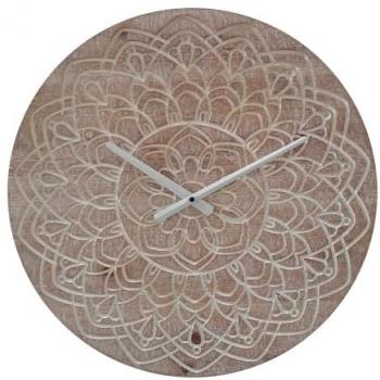 Reloj Decorativo de Pared Boho Marrón y Blanco con Diseño Étnico - Ø 50 cm, MDF