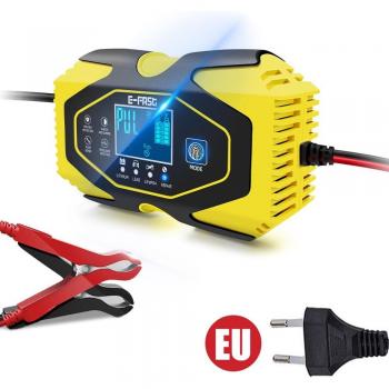 Cargador de batería automático digital 12V-24V para coche, ácido de plomo húmedo/seco, reparación por pulso