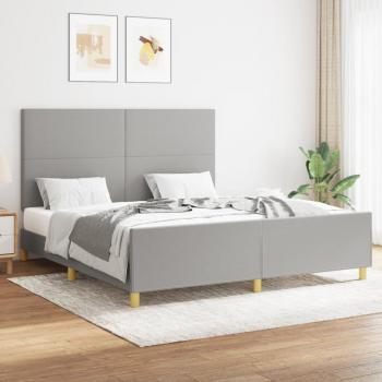 Cama con cabecero de tela gris claro 160x200 cm, estructura resistente, patas redondas, diseño moderno y elegante