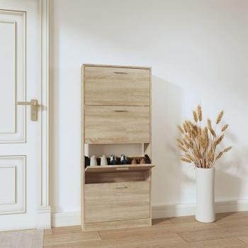 Mueble Zapatero VidaXL de Madera Contrachapada, Armario para Pasillo y Entrada, Color Blanco Brillante, Gris Hormigón y Gris Sonoma, Dimensiones 59x17x150 cm