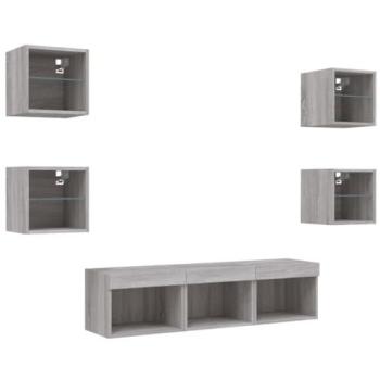 Mueble multimedia para TV SONOMA con LED, 7 piezas, diseño contemporáneo, madera de ingeniería