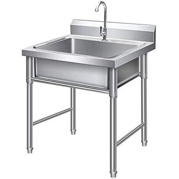 ZWJABYY Fregadero Cocina,Fregadero Cocina INOX 1 Seno,Lavabo con Grifo,Fregadero Individual para Catering,Fregadero De JardíN Interior Y Exterior para LavanderíA En Garaje,0.6mm-50 * 50 * 80cm