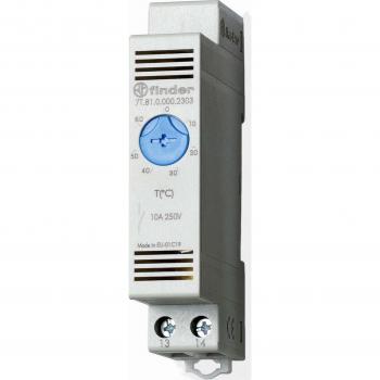 Termostato Finder 7T, rango de temperatura de 0 a +60 °C, alimentación de 110 a 240 V AC/DC, salida normal abierta (NO), capacidad de corriente de 10 A