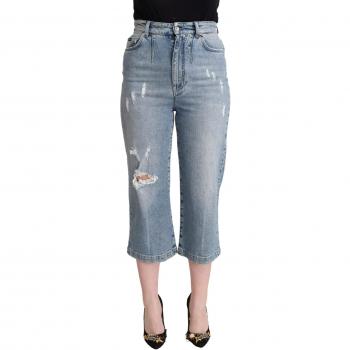 Dolce & Gabbana Blue Tattered Cotton Denim Capri Cropped Jeans - IT40|S, Loose-fit, female, Size: XS